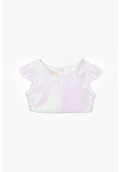 Le Mabelle Beyaz Pullu Kız Çocuk Crop Bluz Beyaz