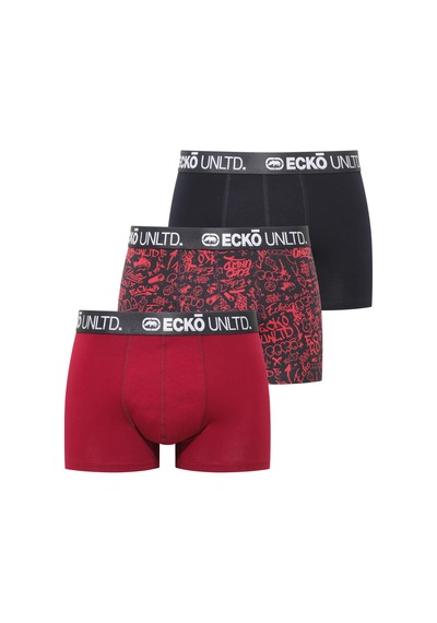 U.S. Polo Assn. Ecko Bordo - Lacivert - Baskılı 3'lü Boxer Bordo - Lacivert - Baskılı