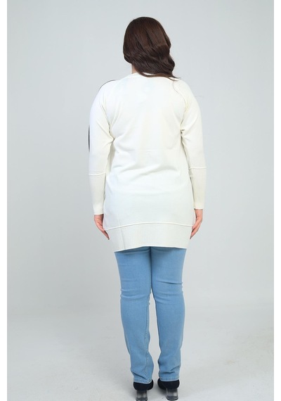 By Saygı Kadın Kolları Şeritli Büyük Beden Tunik Bluz-41818 Ekru