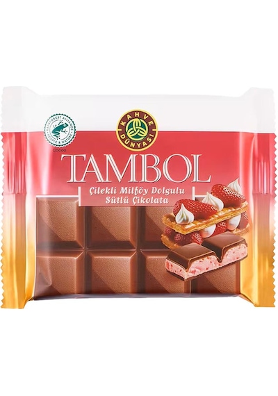 Kahve Dünyası Tambol Çilekli Milföy Dolgulu Sütlü Çikolata 100 Gr X 6 Adet