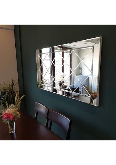Dekoratif Baklava Desenli Bizoteli Salon Aynası Ofis Aynası Konsol Aynası 120cm X 60cm 120 X 60 Gümüş GÜMÜŞ
