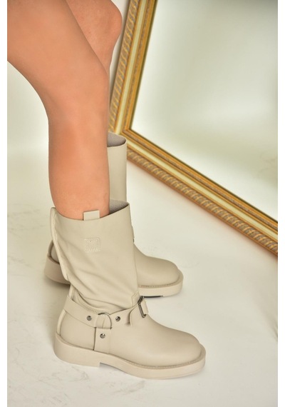 Fox Shoes T973530309 Bej Alçak Topuklu Kadın Bot Bej