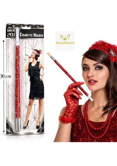 30 Cm Kırmızı Payetli Sigara Tutacağı 1920 Ler Gatsby Parti Aksesuarı "