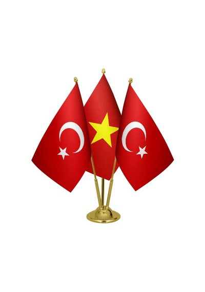 Masa Üstü Vietnam Bayrağı Türk Bayrağı Üçlü Pirinç Direk Masa Bay