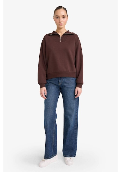 Defacto Regular Fit Yarım Fermuarlı Balıkçı Yaka Basic Düz Sweatshirt G4761ax25wnbn267 Kahve-bn267