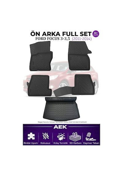Ford Focus 3 Sedan 2011-2014 5d Karbon Paspas Takımı +3d Pvc Baga