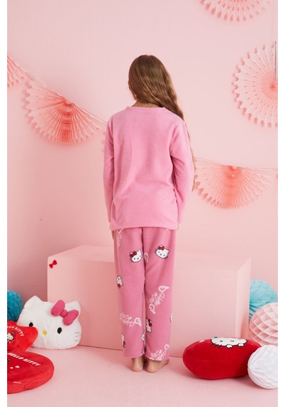 Siyah İnci Lisanslı Polar Çok Renkli Nakışlı Bisklet Yaka Pijama Takım Hk311 Pembe