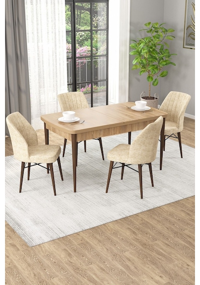 Arel Meşe Desen 80x132 Açılabilir Mdf Masa Yemek Odası Takımı, Mutfak Takımı 4 Adet Sandalye Meşe Masa - 4 Krem - Ceviz Ayak Arel Meşe Desen 80x132 Açılabilir Mdf Masa Yemek Odası Takımı, Mutfak Takımı 4 Adet Sandalye Meşe Masa - 4 Krem - Ceviz Ayak