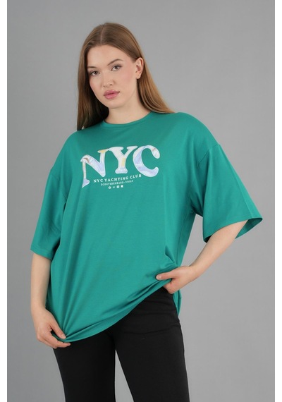 Alexandergardi Geniş Kalıp Bisiklet Yaka Baskılı Kısa Kollu T-shirt Yeşil