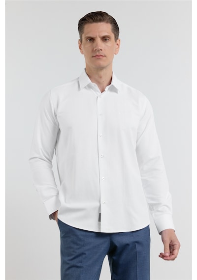 İmza Beyaz Sert Yaka Uzun Kol Cepsiz Slim Fit Pamuklu Gömlek 1004255284