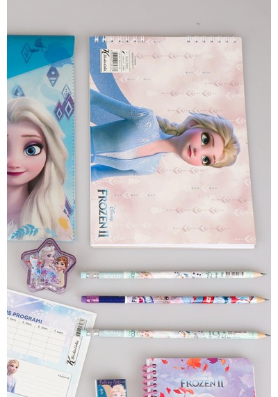Dekomus Lisanslı Elsa Frozen 12 Parça Kırtasiye Seti Çıtçıt Dosya,okul Etiketi,silgili Kurşun Kalem,kalemtraş,bloknot,resim Defteri Altın