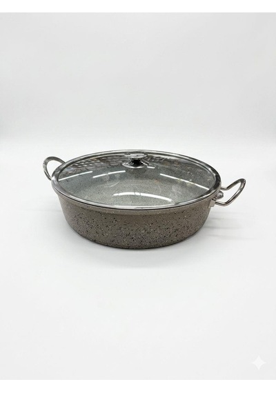 Granit Kısa Tencere 40 Cm Karnıyarık Tencere Ekstra Derin gri