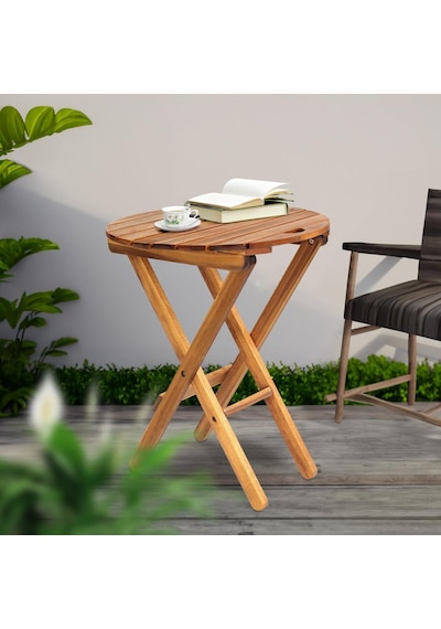 60x50x40 Cm Ahşap Katlanır Yuvarlak Kamp Masası Piknik, Bahçe Ve Balkon Kolay Taşımalı - Doğal Bambu Rengi Ahşap