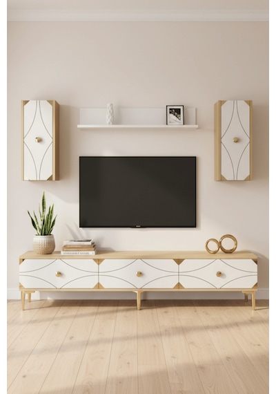 Tvr1897dbg - Alfa Tvr180 Tv Ünitesi Takım , Tv Sehpası Safirmeşe - Beyaz - Gold 180cm Tvr1897dbg - Alfa Tvr180 Tv Ünitesi Takım , Tv Sehpası Safirmeşe - Beyaz - Gold 180cm