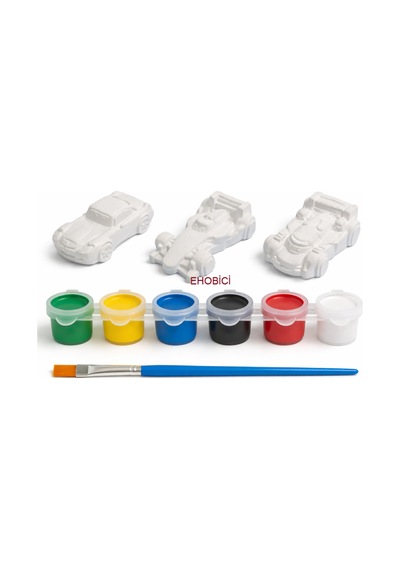 Ehobici Taş Boyama Seti Yarış Arabaları 6 Renk Akrilik Boya 5ml + Fırça