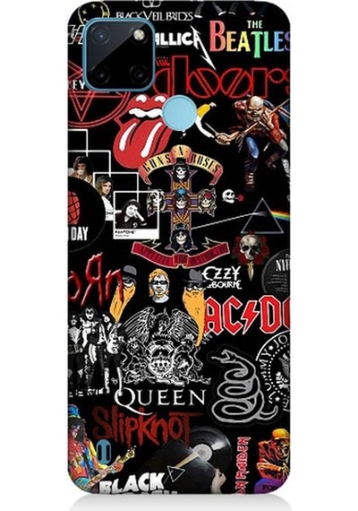 Realme C21y Uyumlu Metal Müzik Grup Sembolleri Desenli Silikon Kılıf