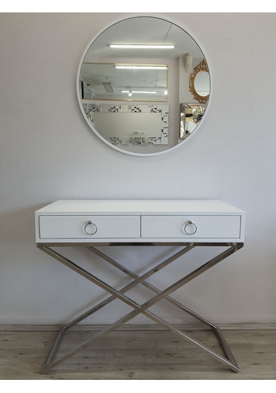 Ayna Denizi Circle Eighty White Model Beyaz Renk Metal Çerçeveli Yuvarlak Dekoratif Ayna Beyaz