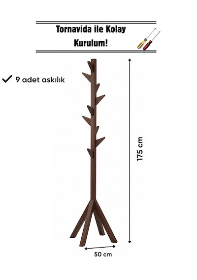 Ahşap Ayaklı Askılık Modern Elbise Askısı Kahverengi