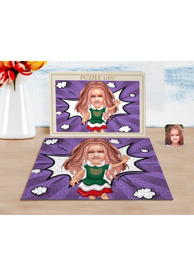 Kişiye Özel Kız Çocuk Karikatürlü 1000 Parça Profesyonel Puzzle-18