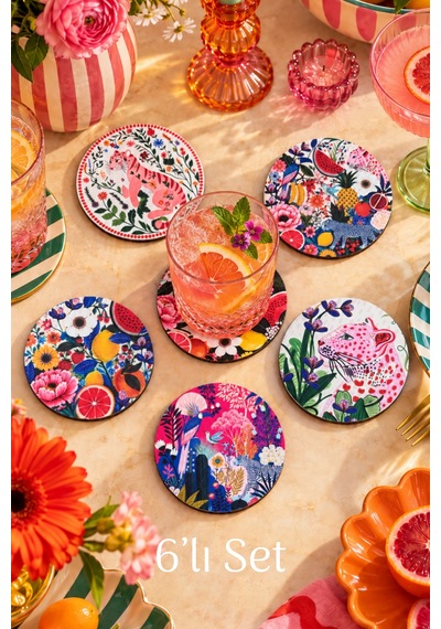 Wild Garden Dekoratif Bardak Altlığı 6 Lı Set 9 Cm, 3 Mm Ahşap Mdf, Dijital Baskı - 924200969 Diğer