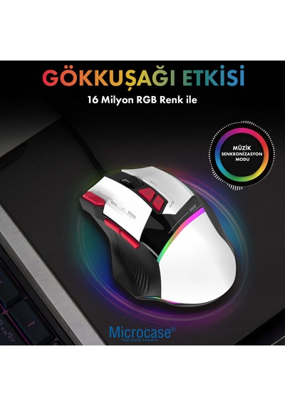Microcase G911 Usb Kablolu 8 Tuşlu Rgb Işıklı 7200 Dpı Oyuncu Mouse - Al5772
