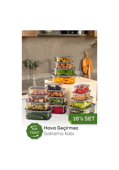 Vienev 16lı Hava Geçirmez Saklama Kabı Seti Antrasit 4x 250-500-750-1200 Ml Antrasit