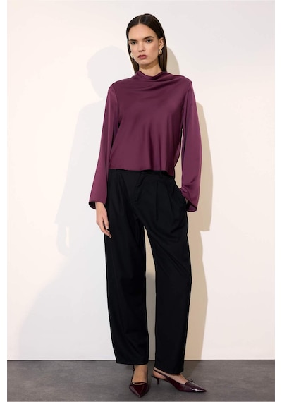 Defacto Regular Fit Degaje Yaka Saten Uzun Kollu Bluz H0064ax26spbr306 Bordo-br306