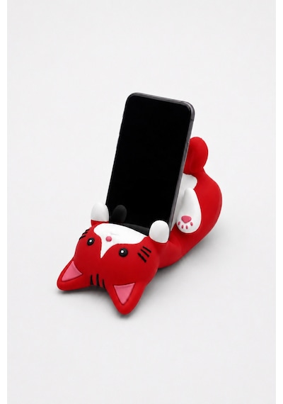 Kırmızı Kedi Figürlü Telefon Tutucu Stand - 3d Baskı Ofis Masaüstü Aksesuarı Ve Biblo
