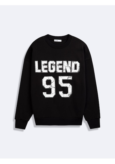 LTB Uzun Kollu Sıfır Yaka Slogan Baskılı Siyah Sweatshırt Çok Renkli