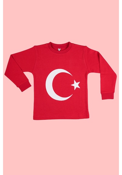 Beberium Çocuk Uzun Kollu Ay Yıldız Baskılı Tişört Kırmızı
