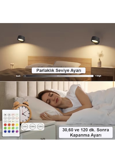 Greentech 14 Renk Dokunmatik 360 Dönebilen Magnetli Şarjlı Led Aplik - 2 Adet / Gt-cl21 Siyah