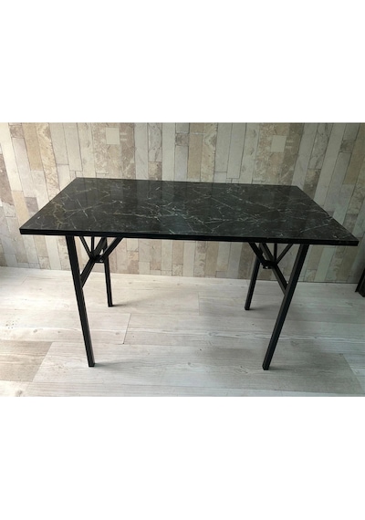 Bahçe Balkon Çayseti Masası Siyah Mermer Desenli 90x50cm Orta Sehpa, Yan Sehpa, Sehpa, Masa Siyah Mermer