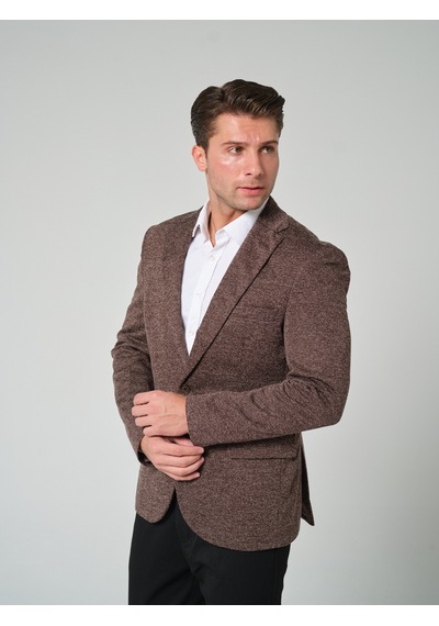 Bonesti Erkek Slim Fit Blazer Ceket Kahverengi Beyaz