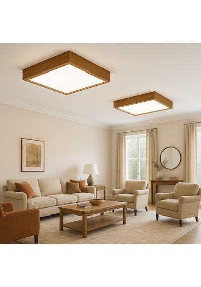 Ahşap Çerçeveli Led Panel Aydınlatma Enerji Tasarruflu Avize 60 60 Cm 3200k Gün Işığı Ahşap