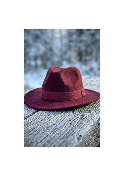 Emybox Kadın Kaşe Kovboy Şapka Geniş Siperlikli Fötr Kemerli Kışlık Şık Şapka Country Vintage Tarz Şapka Bordo