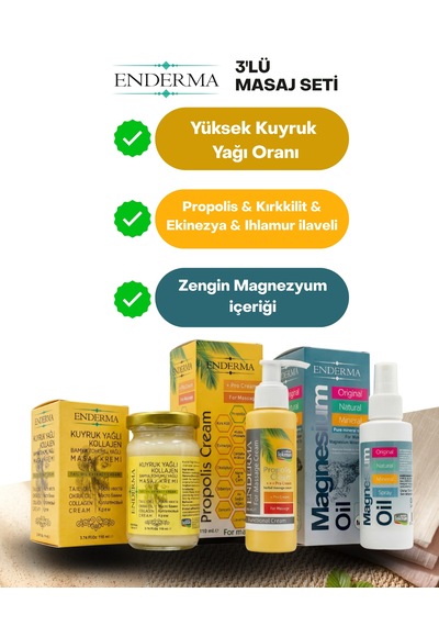 Propolisli Krem 110ml + Magnezyum Sprey 110ml + Kuyruk Yağlı Kollajenli Krem 110ml Üçlü Set