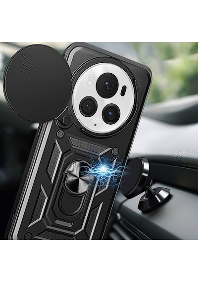 Goocamp Honor Magic 6 Pro Uyumlu Kılıf Magnetik Standlı Kamera Korumalı Sürgülü Vega Siyah