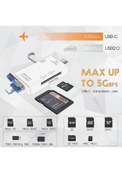 Microsd, Sd Usb Girişli Type-c Adaptör 6'sı 1 Arada Kart Okuyucu