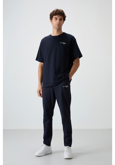 Tommy Life Lacivert Pamuklu Kalın Yumuşak Dokulu Oversize Fit Nakışlı Erkek Eşofman Takım - 85252 Lacivert