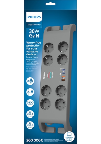 Philips Spn8180ga Akım Korumalı Priz 8'li + 2x Usb-a 18w + 2x Usb-c 20w - 2m Kablo - Siyah 2 m Philips Spn8180ga Akım Korumalı Priz 8'li + 2x Usb-a 18w + 2x Usb-c 20w - 2m Kablo - Siyah 2 m