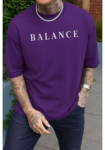 Balance Baskılı Unisex Tshırt Mor
