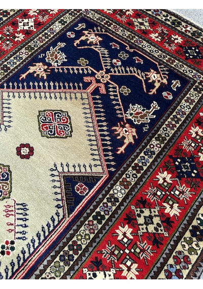 El Dokuma Büyük Seccade 135x208 Su Yeşili Lacivert Yün Namazlık