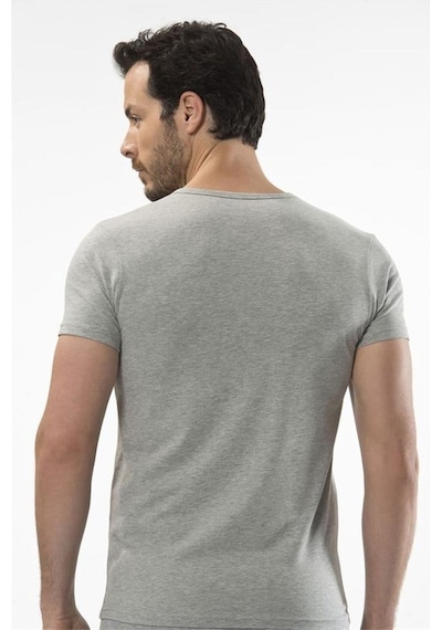 Cacharel 1306 V Yaka Kısa Kollu Erkek T-shirt - Gri Melanj Gri Melanj