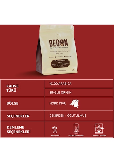 Begon Kahve Nord Kivu Premium Espresso Öğütülmüş Kahve 250 G