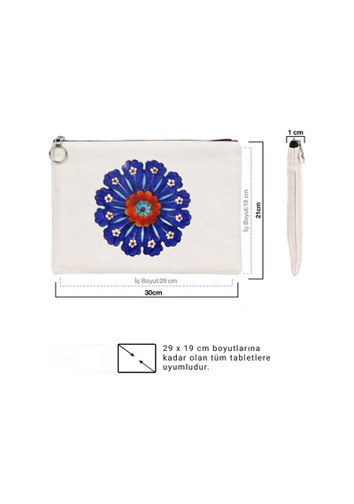 Türk El Sanatları Tablet/portföy Çanta - Astarlı 30x21 Cm Beyaz - No.013 Beyaz - Siyah