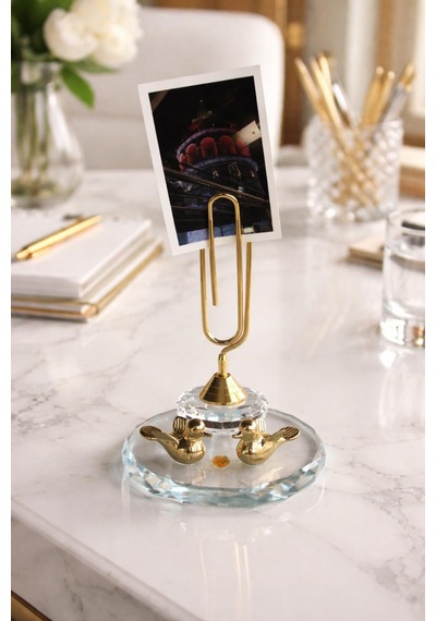 Kuş Figürlü Kristal Gold Not Fotoğraf Tutacağı