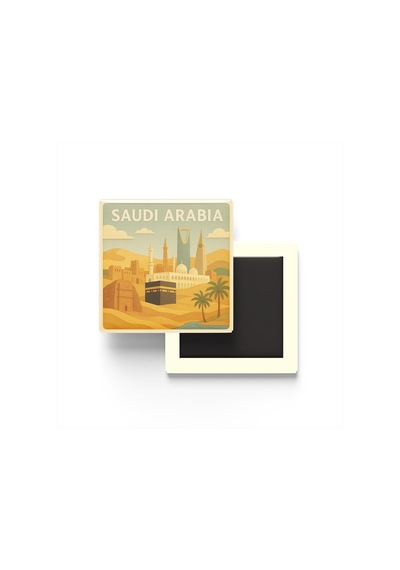 Suudi Arabistan - Saudi Arabia - Paper Cut Art - Baskılı Buzdolap Magneti Kare - 9x9 Cm