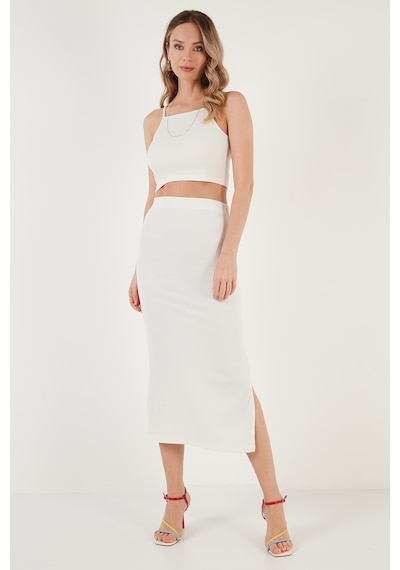 Lela Slim Fit Ip Askılı Yırtmaçlı Bayan Takım 5865278 Ekru
