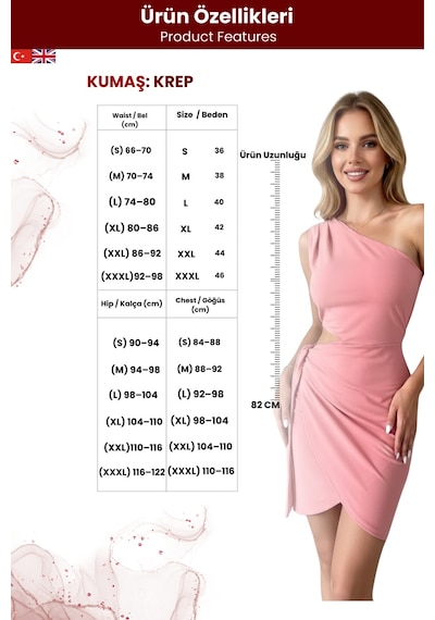 Zedefx Kadın Asimetrik Kesim Krep Elbise Pembe
