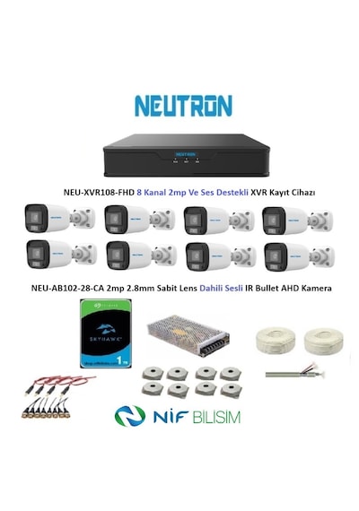 Neutron 2mp 8 Kameralı Sesli Dış Ortam Ahd Full Kamera Seti 1tb